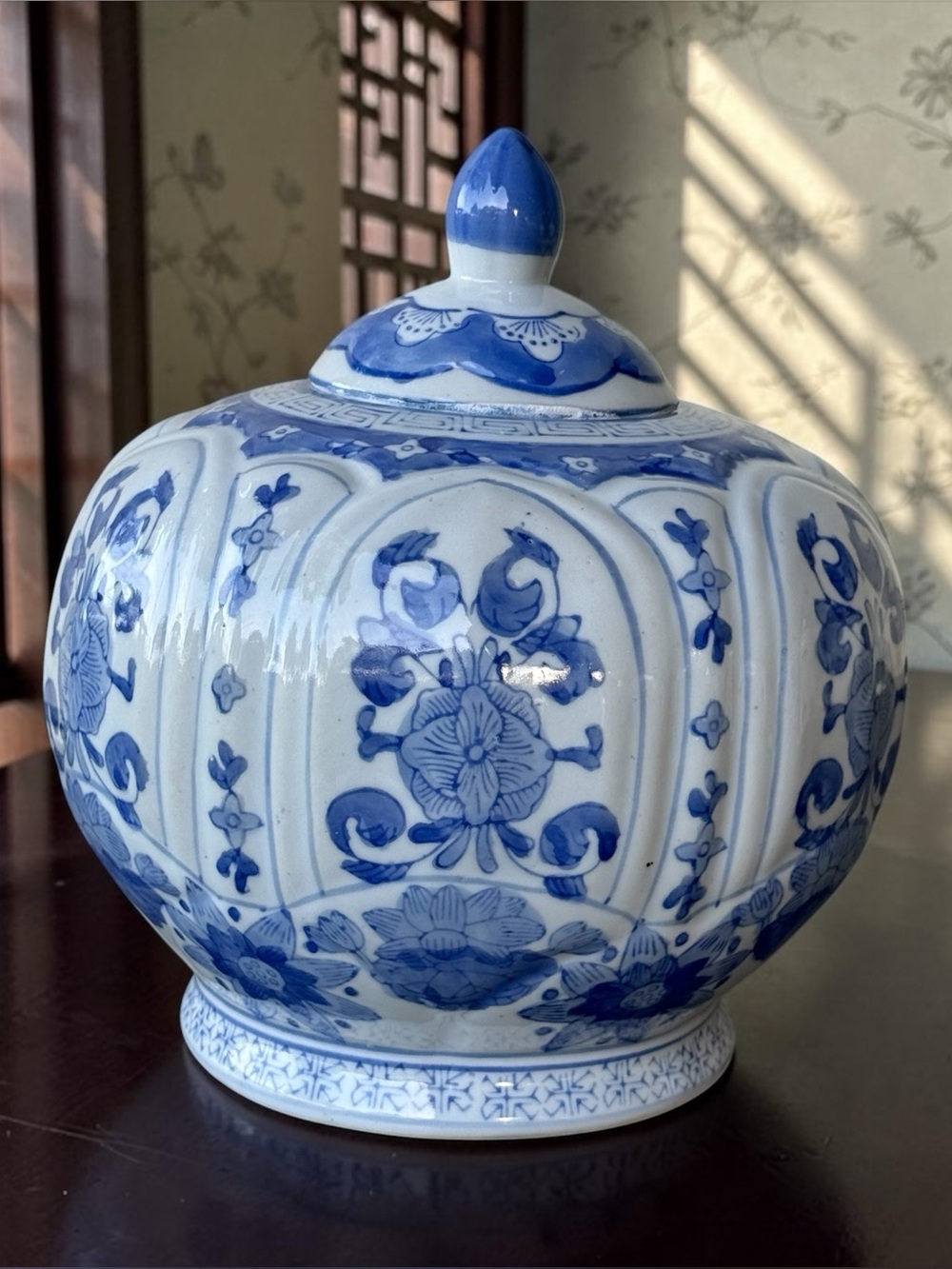 Vintage Blue and White Chinoiserie Ginger Jar Chinese Cherry Blossom Porcelain